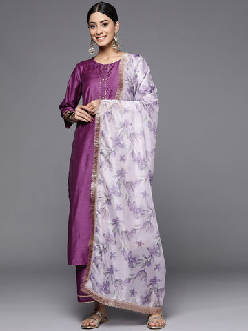 Varanga Women Purple Yoke Design Kurta with Trousers & Dupatta